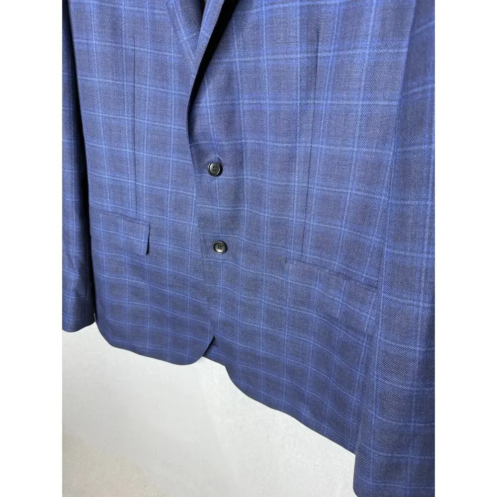 Bonobos Athletic Fit Zignone Italian Wool Plaid Blazer Jacket Coat Blue 44L
